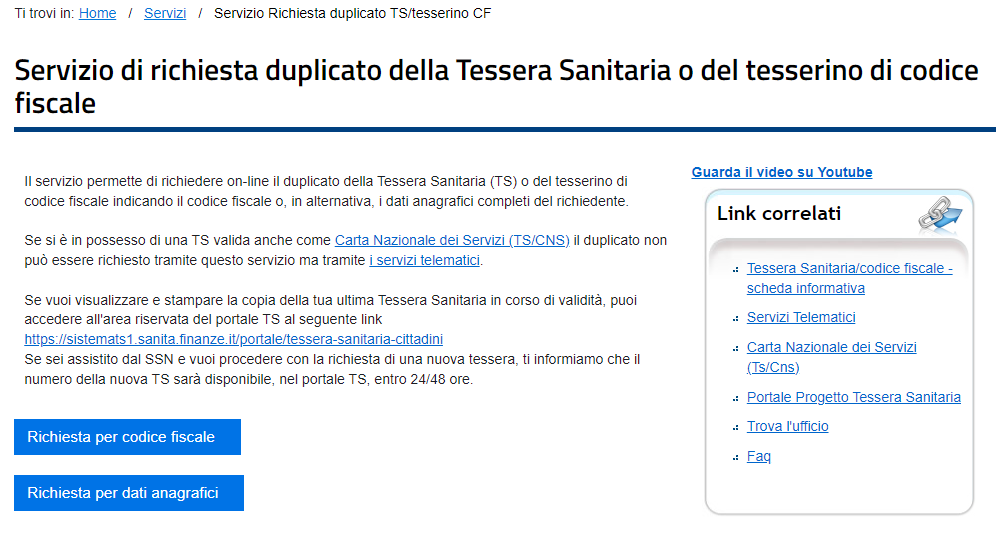 duplicato tessera sanitaria online