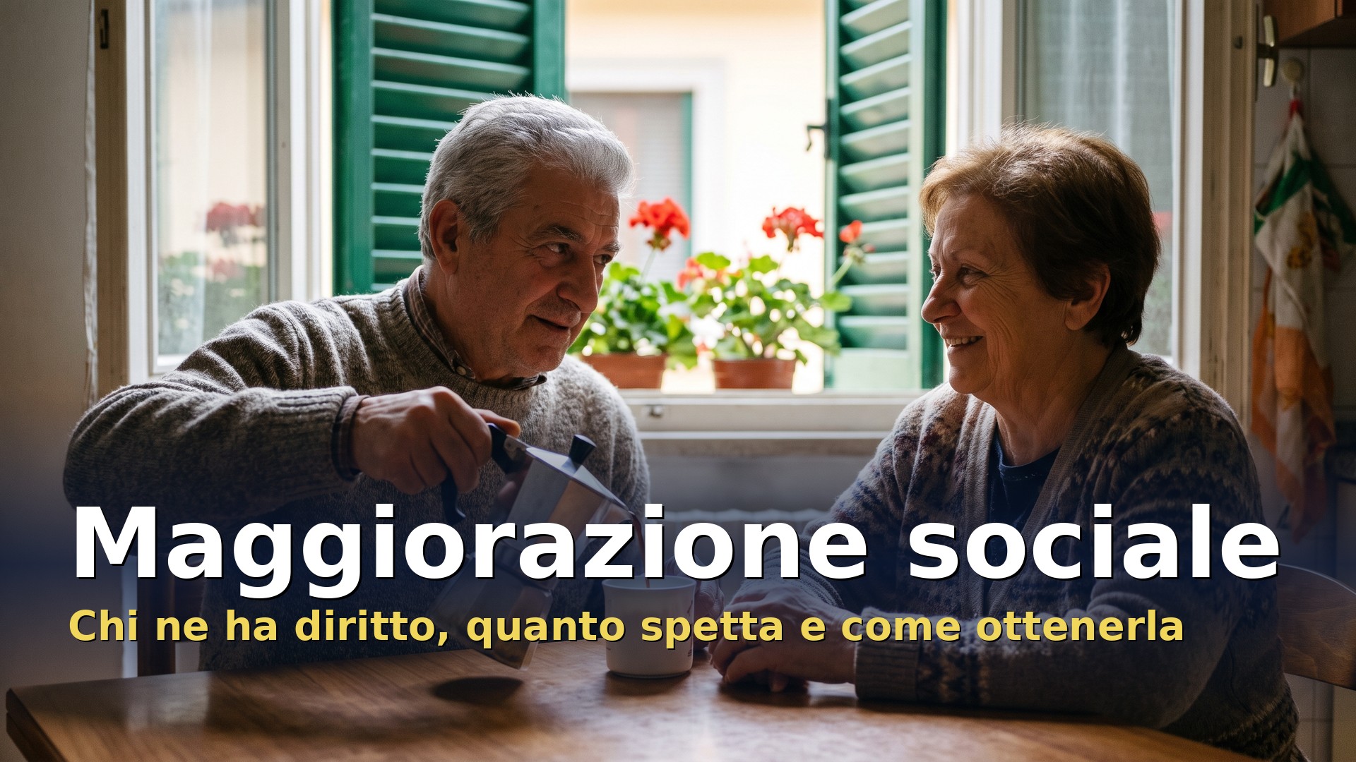 Maggiorazione sociale: coppia di pensionati prende il caffè nella cucina di casa