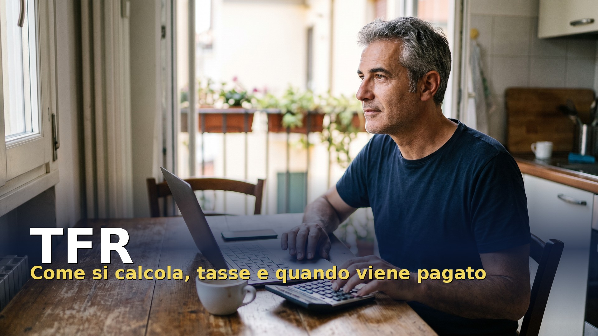 TFR: un lavoratore fa i conti del trattamento di fine rapporto al tavolo della cucina