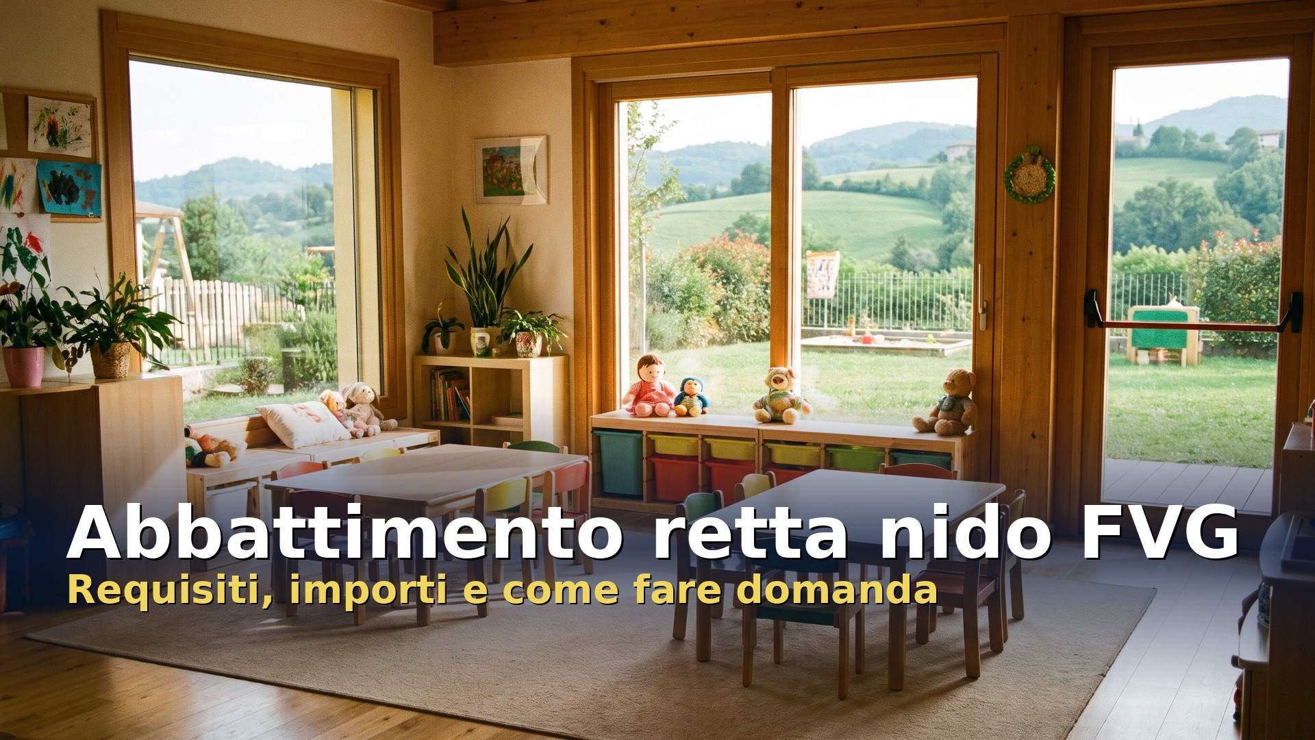 Abbattimento retta nido FVG: aula di un asilo nido vuota e luminosa con tavolini e seggioline