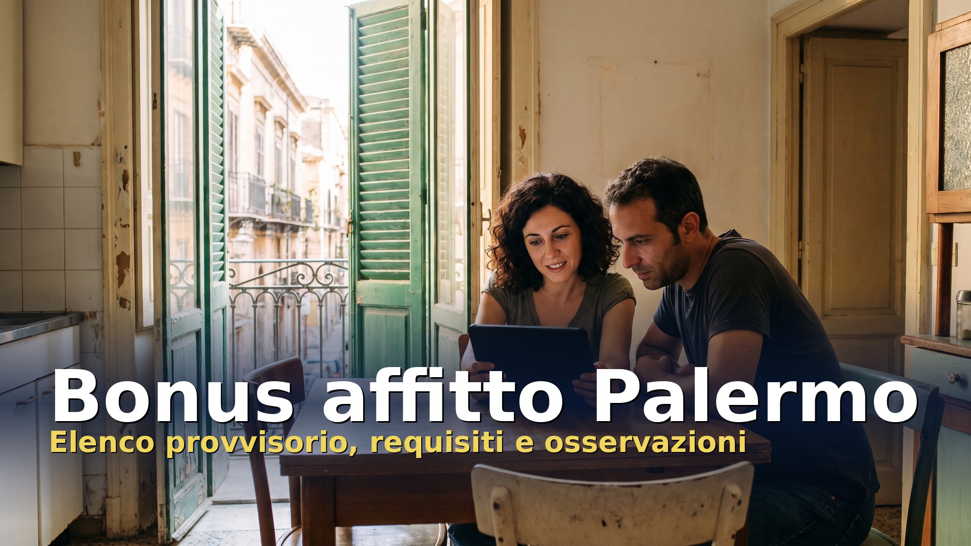 Bonus affitto Palermo: coppia in cucina controlla sul tablet l'elenco provvisorio