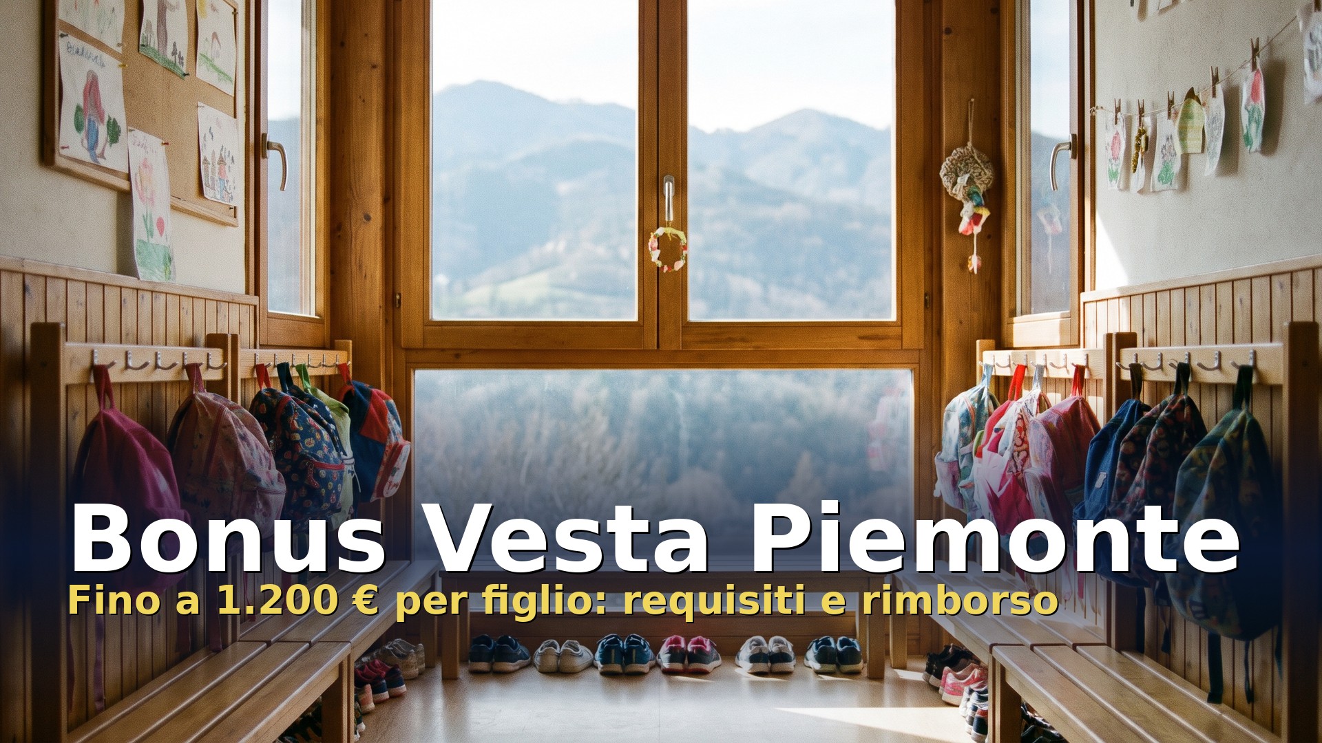 Bonus Vesta Piemonte: ingresso di una scuola dell'infanzia con zainetti e scarpette dei bambini