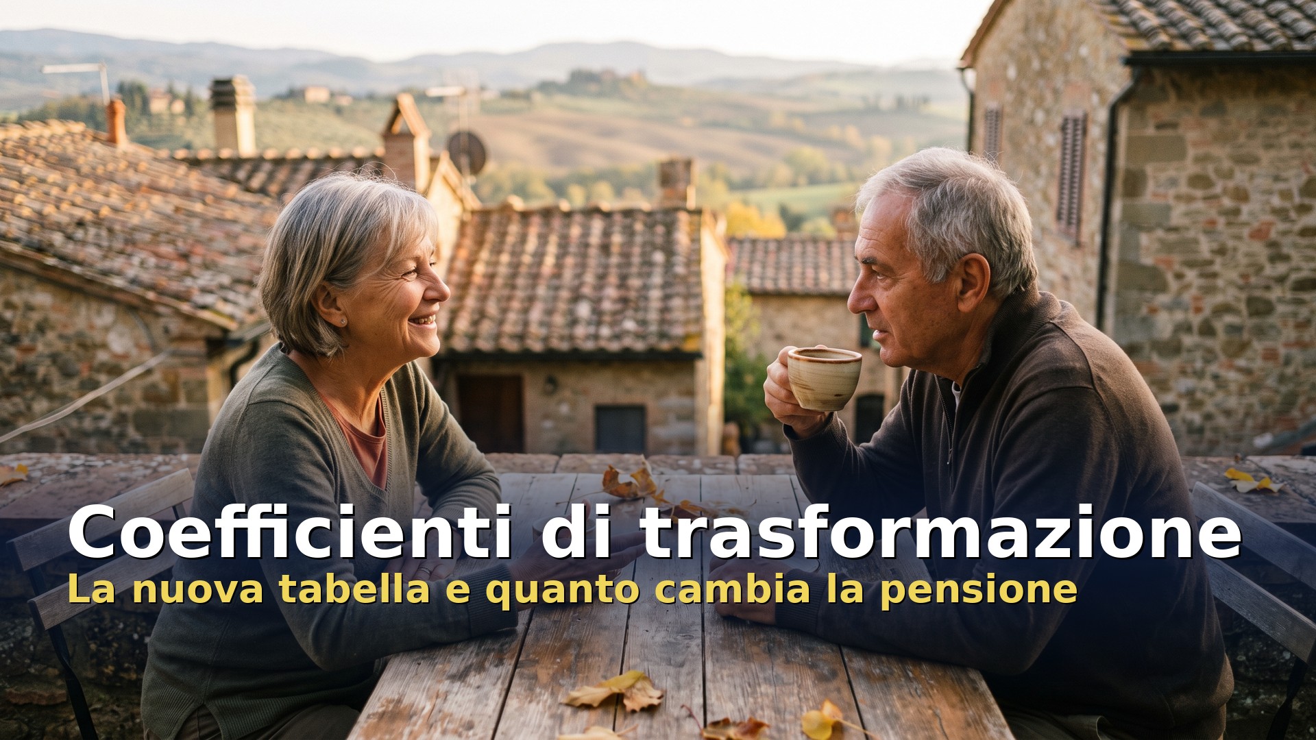 Coefficienti di trasformazione: coppia di pensionandi parla del futuro sulla terrazza di casa
