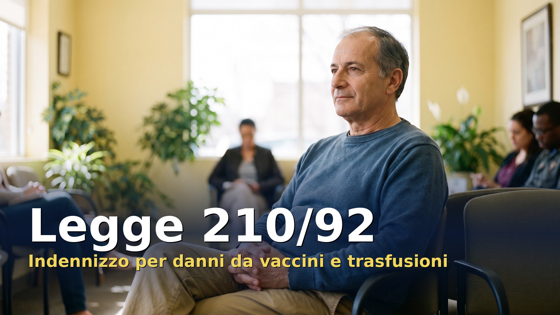 Legge 210/92: uomo in attesa in un ambulatorio dell'ASL per la domanda di indennizzo