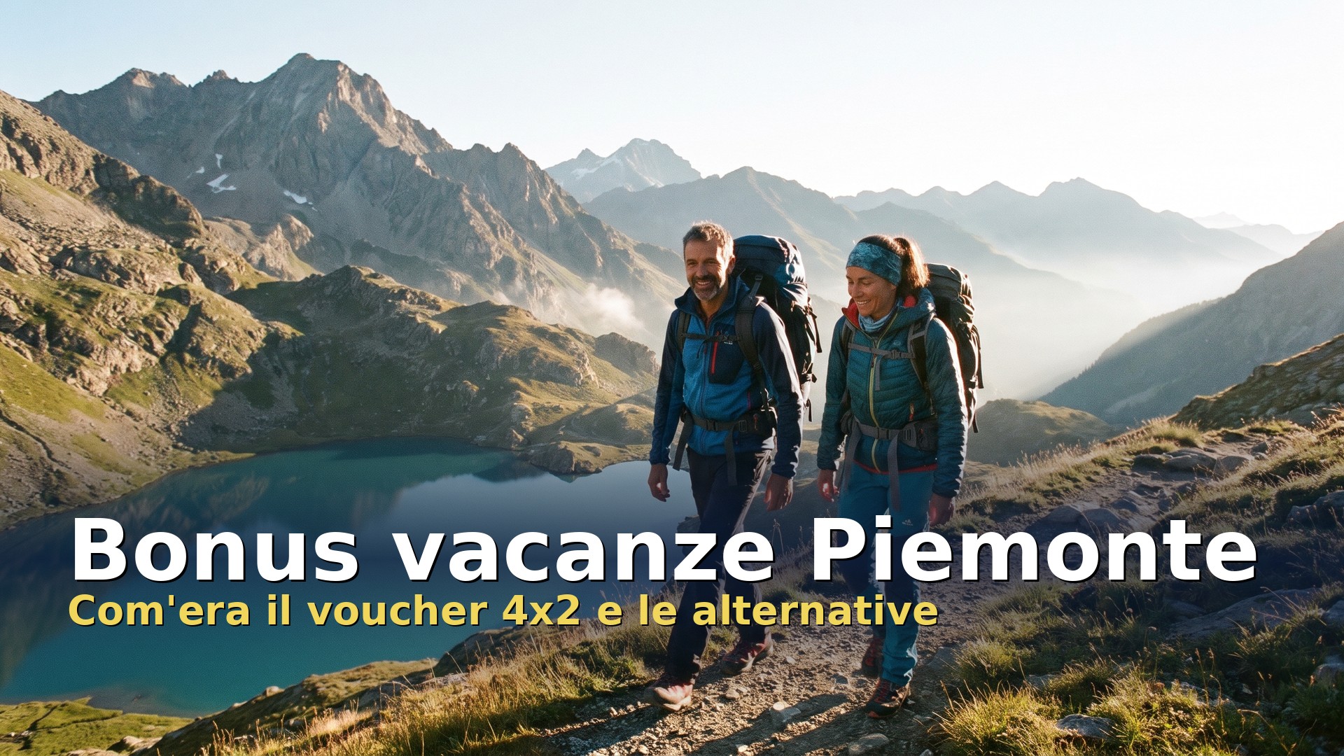 Bonus vacanze Piemonte: coppia in escursione in montagna